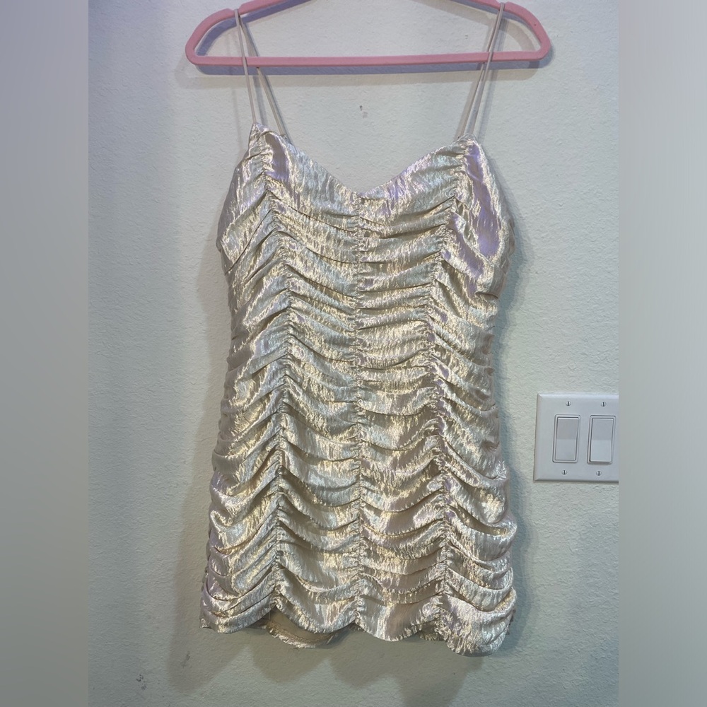 Champagne Satin Bodycon Dress (L)- Lucy in the Sky